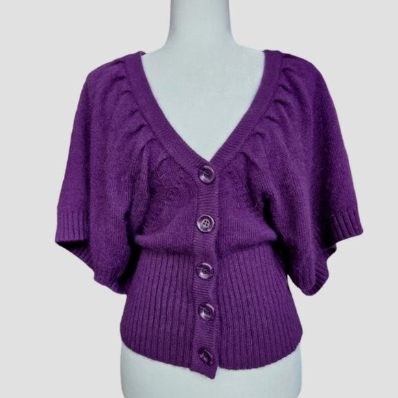 CYC purple sweater V-neck & back short butterfly sleeve ribbed wide waist size M - Picture 3 of 13